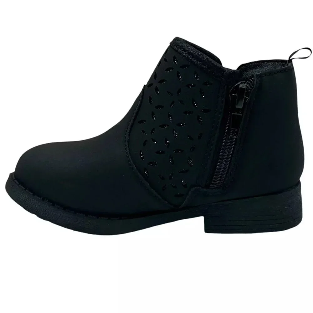 OshKosh B'Gosh Girl's Estell‎ Ankle Boots Size 7 Black Glitter Accent Side Zip
